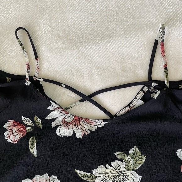 Gorgeous Black Floral Cold Shoulder Blouse with Cross Back Detail - Picture 6 of 9
